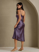 [Lilla Grå] SilkSilky-NO Spaghetti Strap V Neck Kjole 002