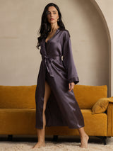[Lilla Grå] SilkSilky-NO Long Sleeve Morgenkåpe for Kvinner 004