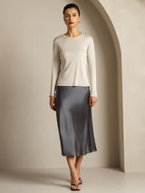 [Grå] SilkSilky-NO Long Sleeve Crew Neck T-skjorte for Kvinner 007