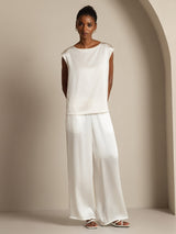[Hvit] SilkSilky-NO Cap Sleeve Round Neck T-skjorte for Kvinner 009