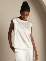 [Hvit] SilkSilky-NO Cap Sleeve Round Neck T-skjorte for Kvinner 007