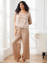 [Champagne] SilkSilky-NO Halv erme Round Neck Pyjamas for Kvinner 006