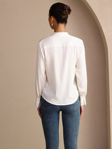 [Hvit] SilkSilky-NO Long Sleeve Tie Neck Damebluser 002