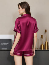 [Fuchsia] SilkSilky-NO Short Sleeve Lapel Collar Pyjamas for Kvinner 002