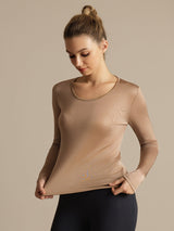 [Kaffe] SilkSilky-NO Langermet Rund Hals T-skjorte for Kvinner 003