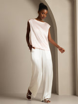 [Rosa] SilkSilky-NO Cap Sleeve Round Neck T-skjorte for Kvinner 004
