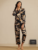 [Svart Drage] SilkSilky-NO Long Sleeve Lapel Collar Pyjamas for Kvinner 008