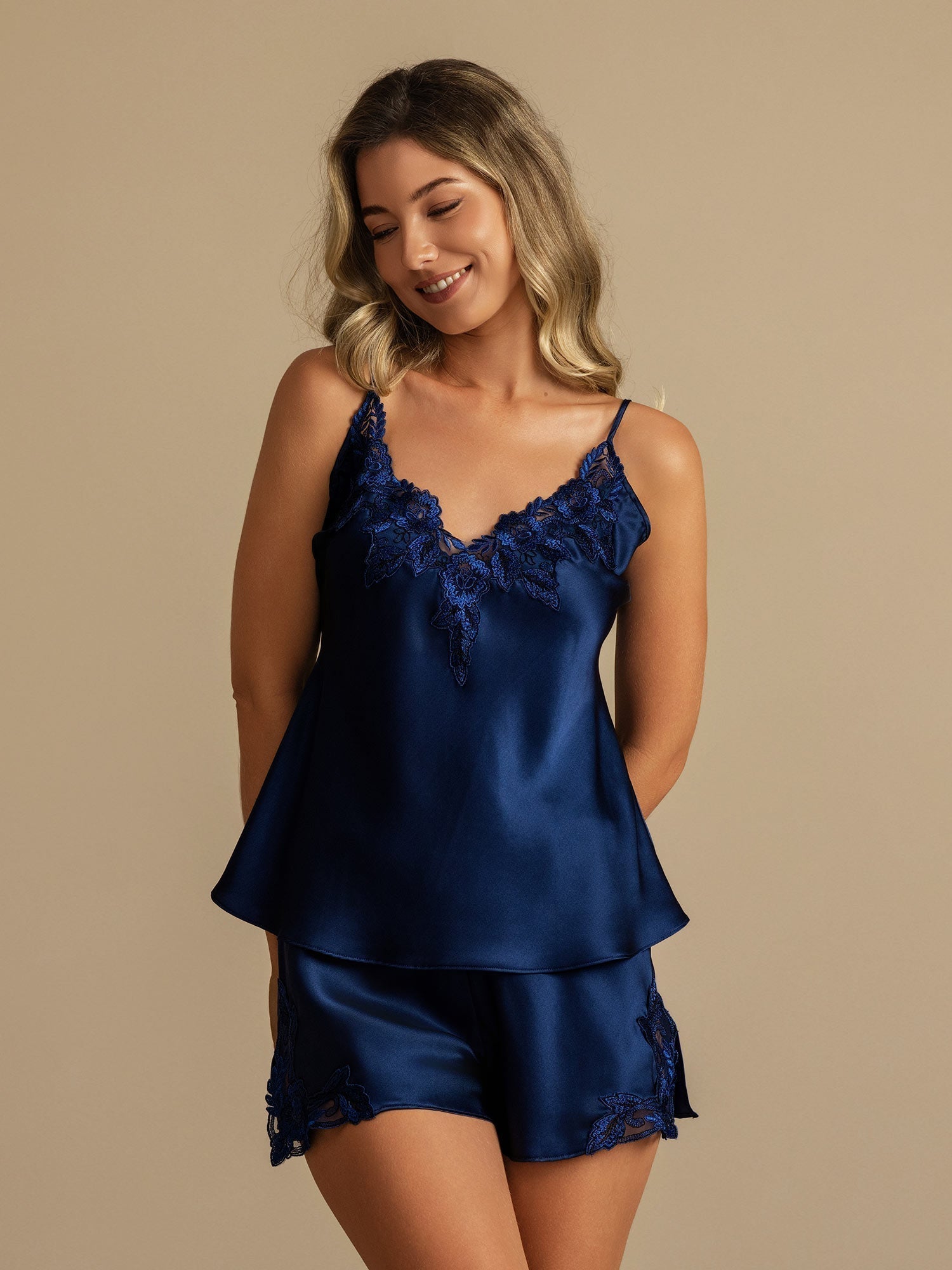 [Mørke blå] SilkSilky-NO Camisole Set 001,