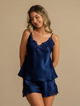 [Mørke blå] SilkSilky-NO Spaghetti Strap V Neck Camisole sett 001