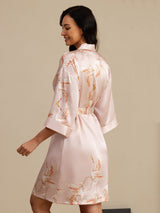 [Rosa] SilkSilky-NO 19Momme 3/4 erme Morgenkåpe for Kvinner 002