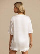 [Hvit] SilkSilky-NO Short Sleeve Round Neck Pyjamas for Kvinner 002