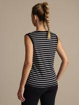 [Svart Stripe] SilkSilky-NO Ermeløs Rund Hals Camisole Topp 002