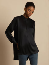 [Svart] SilkSilky-NO 19Momme Langermet Ståkrave Bluse 001