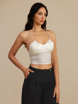 [Hvit] SilkSilky-NO Spaghetti Strap V Neck Camisole Topp 001