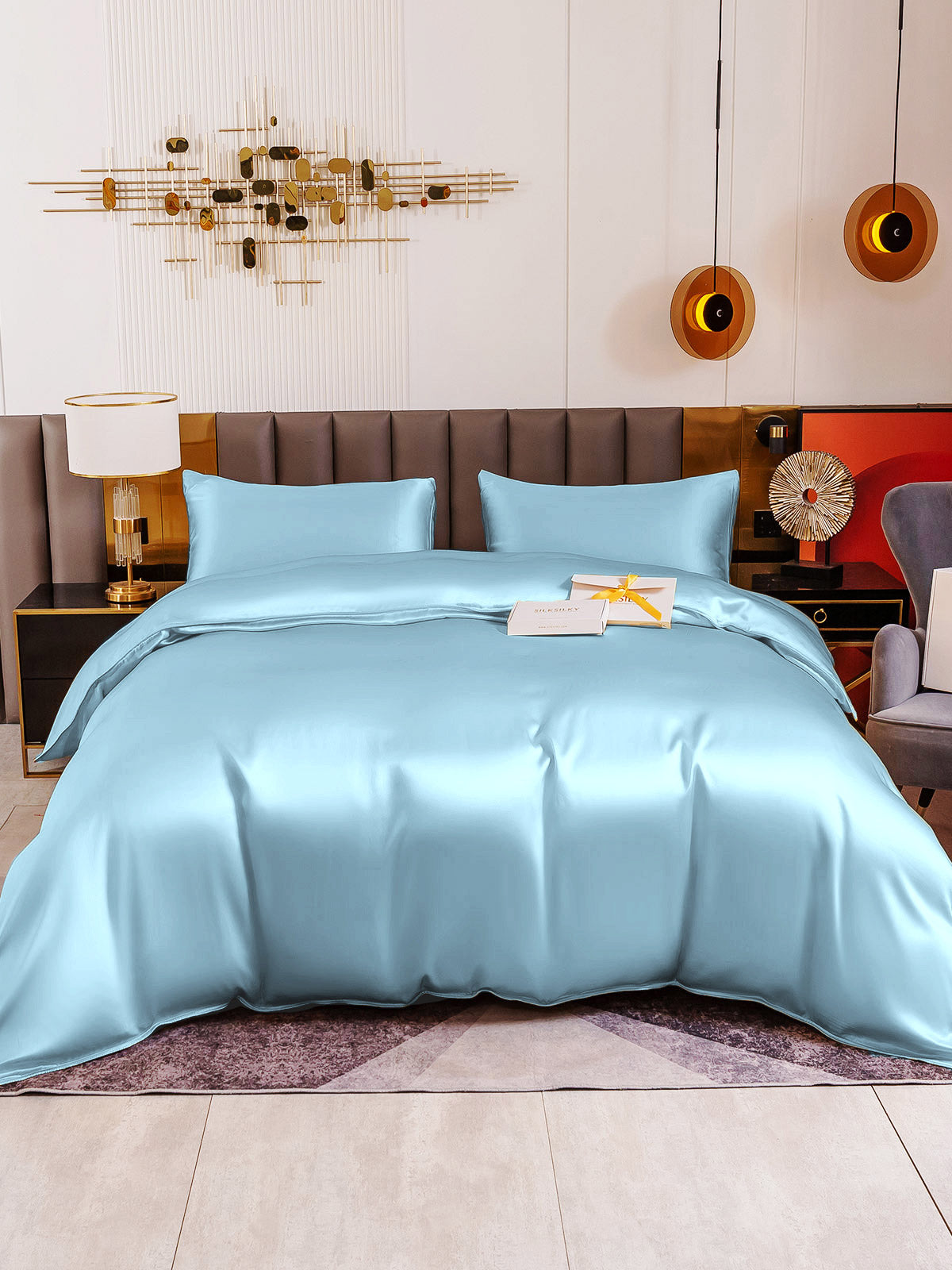 [Lyse Blå] SilkSilky-NO 19Momme Bedding Set 005