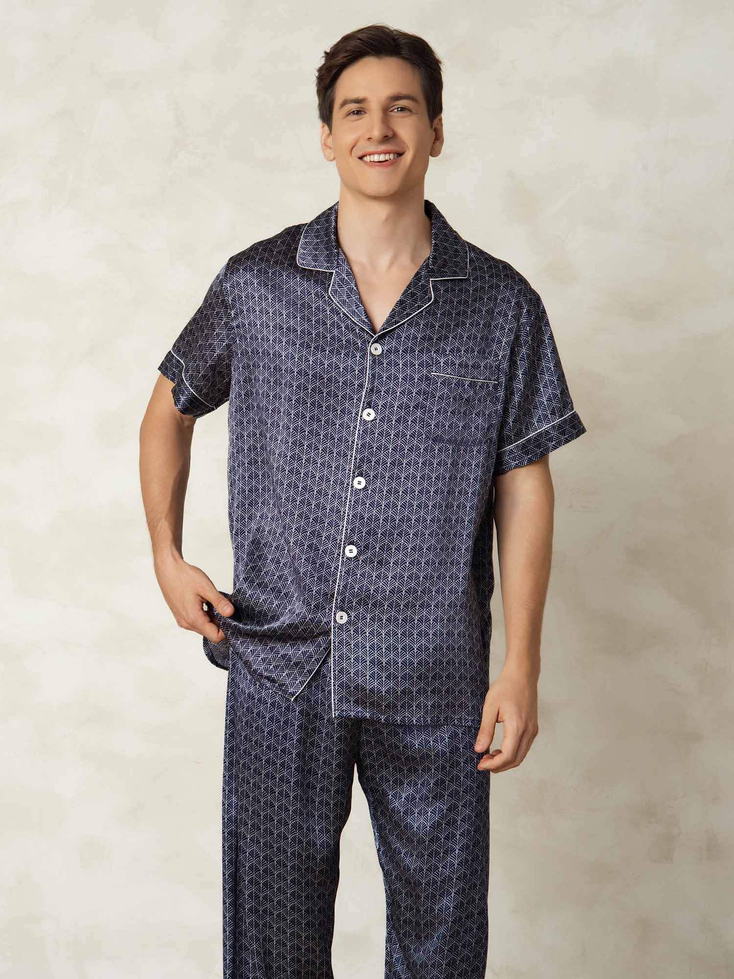 [MarineGinkgo] SilkSilky-NO Silke Lapel Collar Pyjamas for menn 004