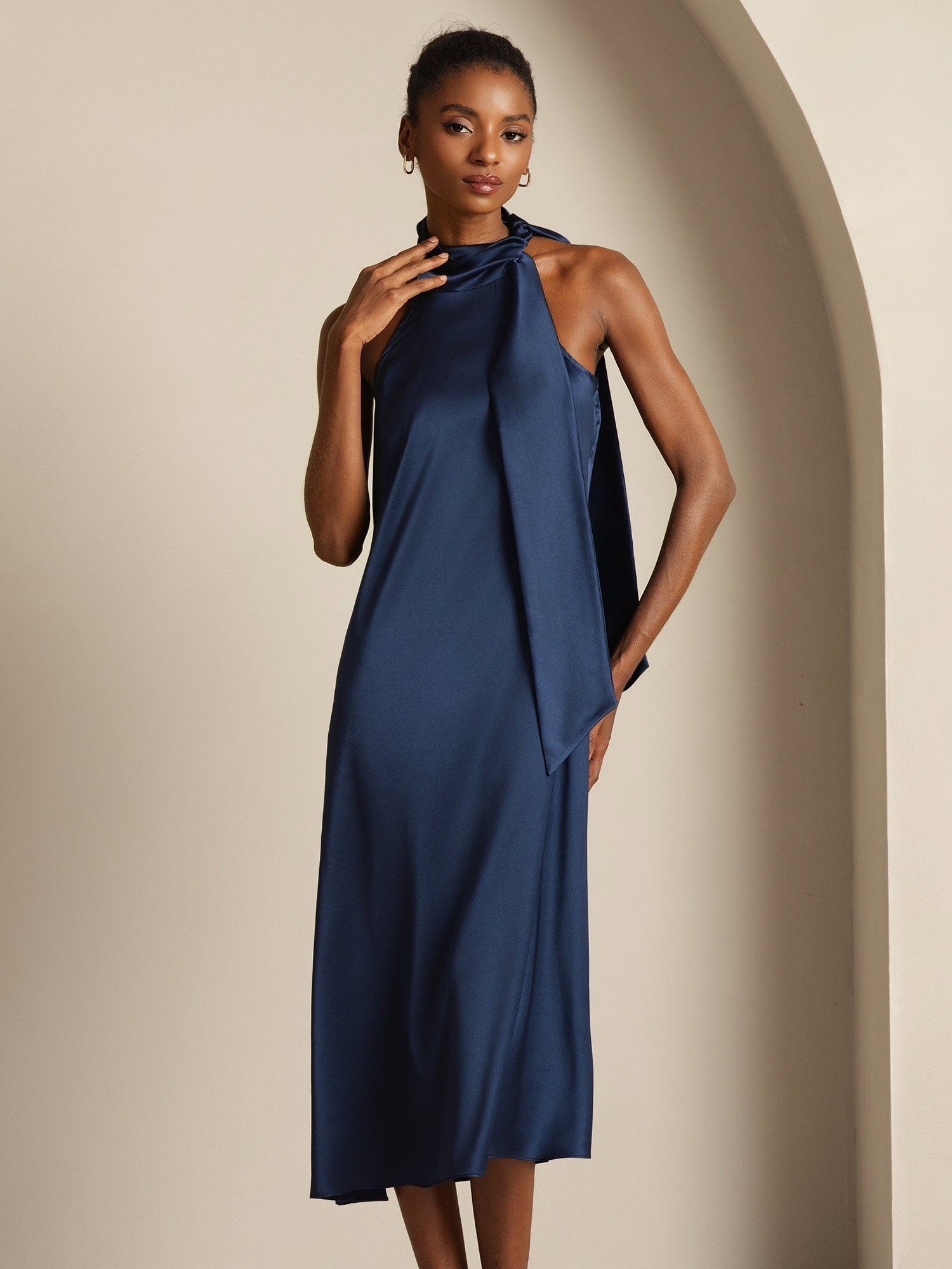 [Mørke blå] SilkSilky-NO 19Momme Silke Dress 007,