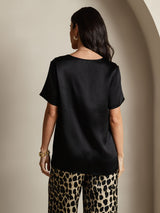 [Multi] SilkSilky-NO Pure Silk Short Sleeve Round Neck Pyjamas for Kvinner 002