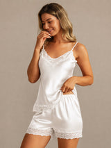 [Hvit] SilkSilky-NO Spaghetti Strap V Neck Camisole sett 003