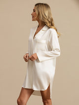 [Hvit] SilkSilky-NO Long Sleeve Lapel Collar Soveskjorte 005