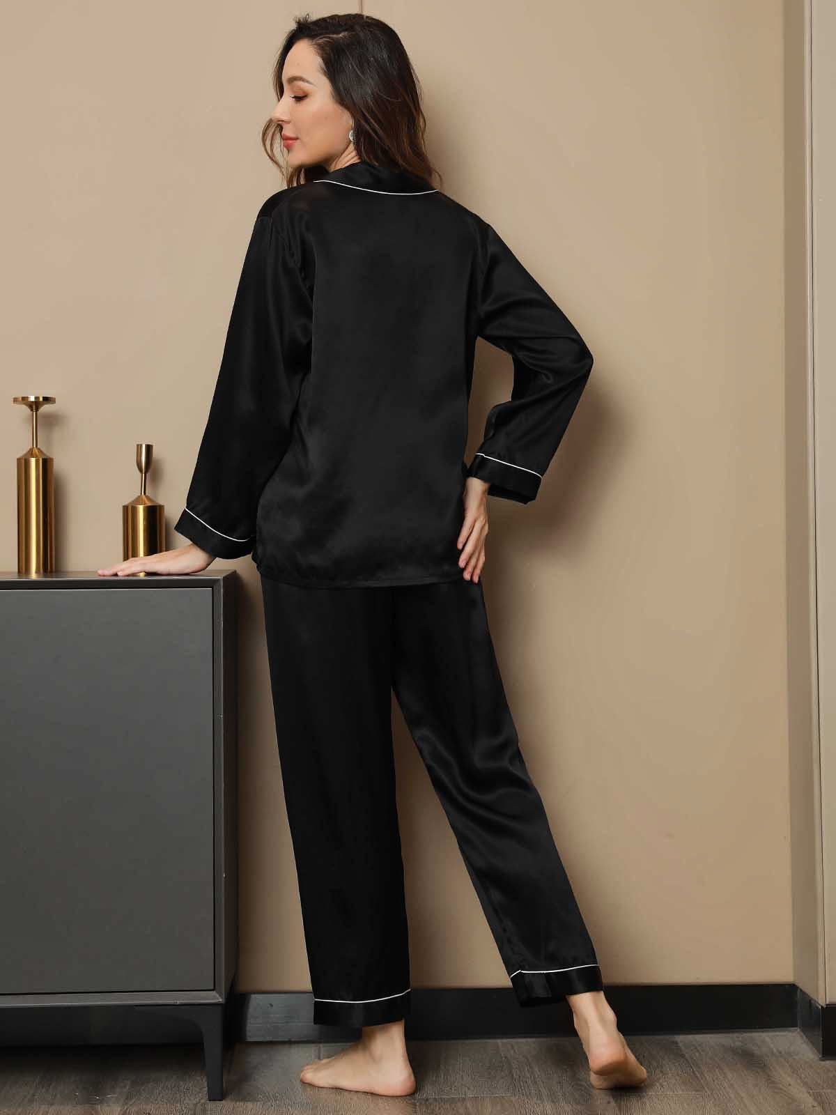 [Svart] SilkSilky-NO Womens Pajamas 002