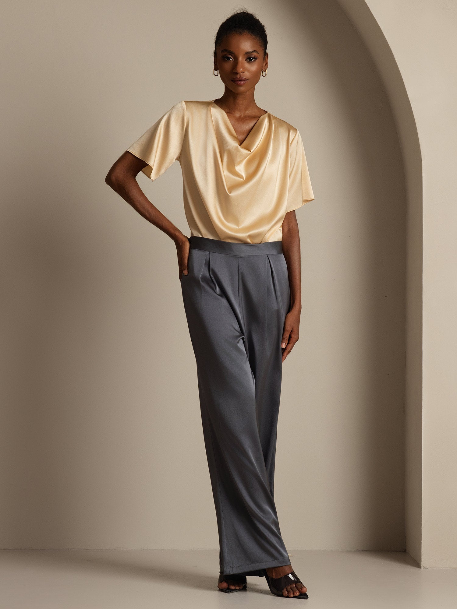 [Mørkegrå] SilkSilky-NO 19Momme Silke Womens Pants 007,