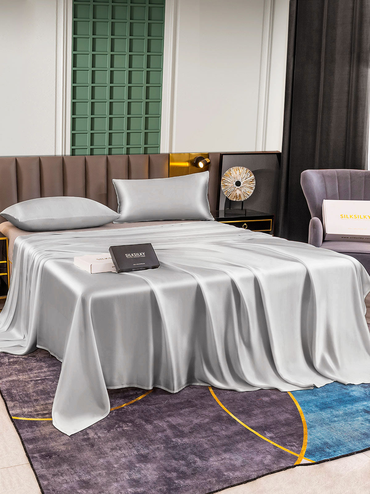 [Sølv] SilkSilky-NO 25Momme Bedding Set 001