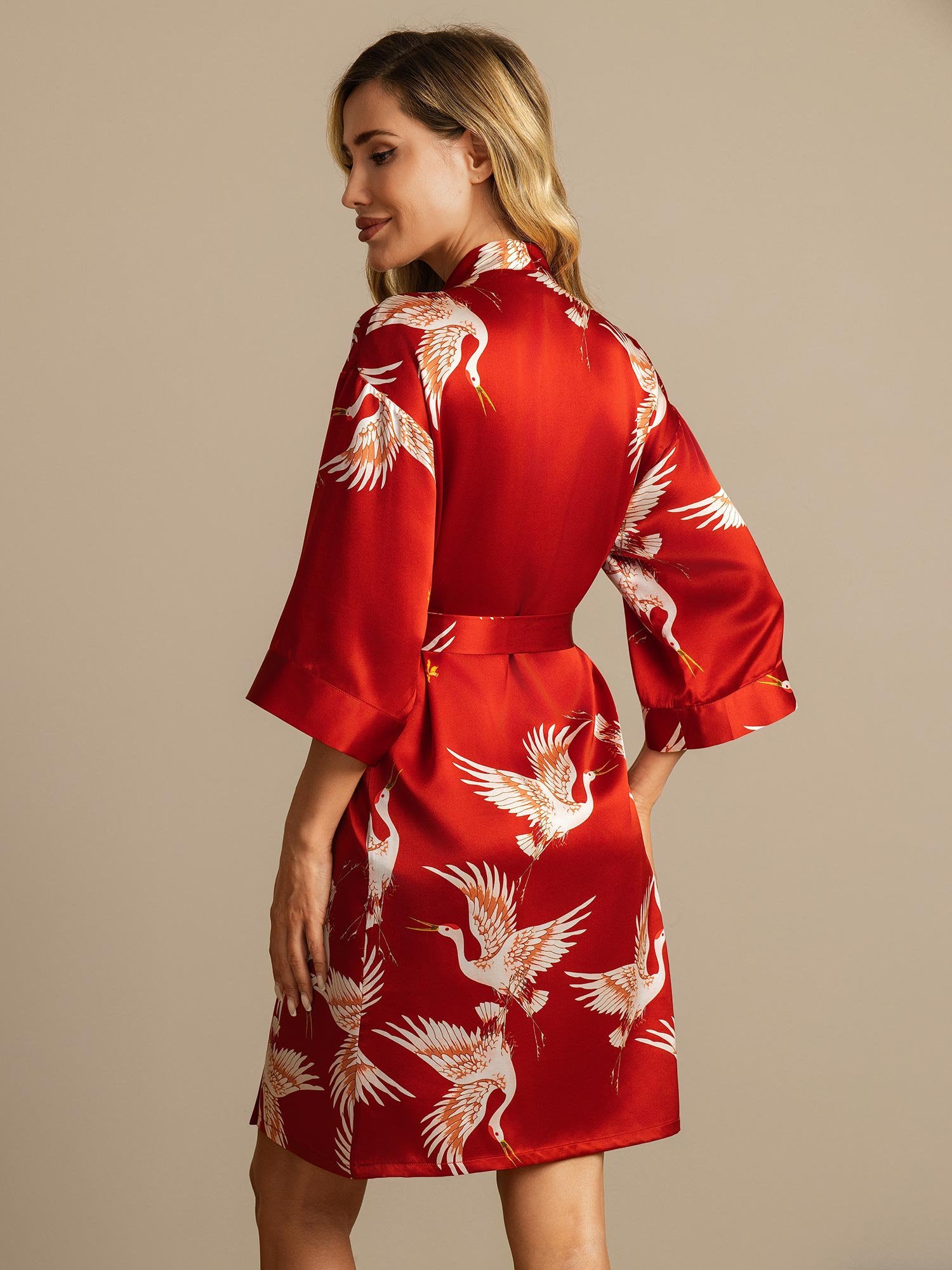 [Mørkerød] SilkSilky-NO 19Momme Silke Womens Robe 002