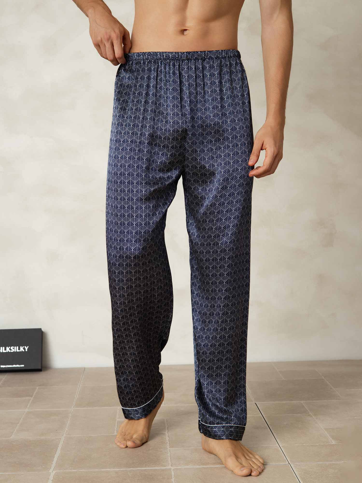 [Marine Ginkgo] SilkSilky-NO Men's Sleep Shorts 001