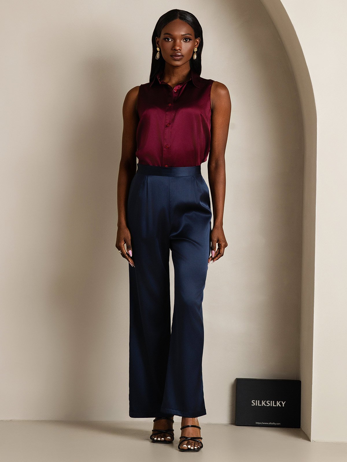 SilkSilky-NO 19Momme Silke Womens Shirt Mørkerød 006