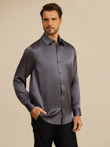 [Mørkegrå] SilkSilky-NO Long Sleeve Lapel Collar Skjorte for Menn 007