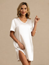 [Hvit] SilkSilky-NO Half Sleeve V Neck Nattkjole 001