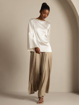 [Hvit] SilkSilky-NO Long Sleeve Boat Neck Bluse 008