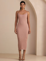 [Rosa] SilkSilky-NO Spaghetti Strap Boat Neck Kjole 006