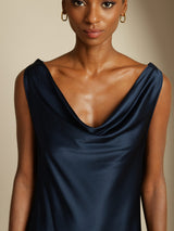 [Mørke blå] SilkSilky-NO Sleeveless Cowl Neck Kjole 003