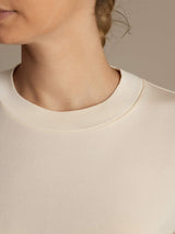 [Beige] SilkSilky-NO Halv erme Tett Crew Neck T-skjorte for Kvinner 006