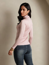 [Korallrosa] SilkSilky-NO Langermet Rullehals T-skjorte for Kvinner 002