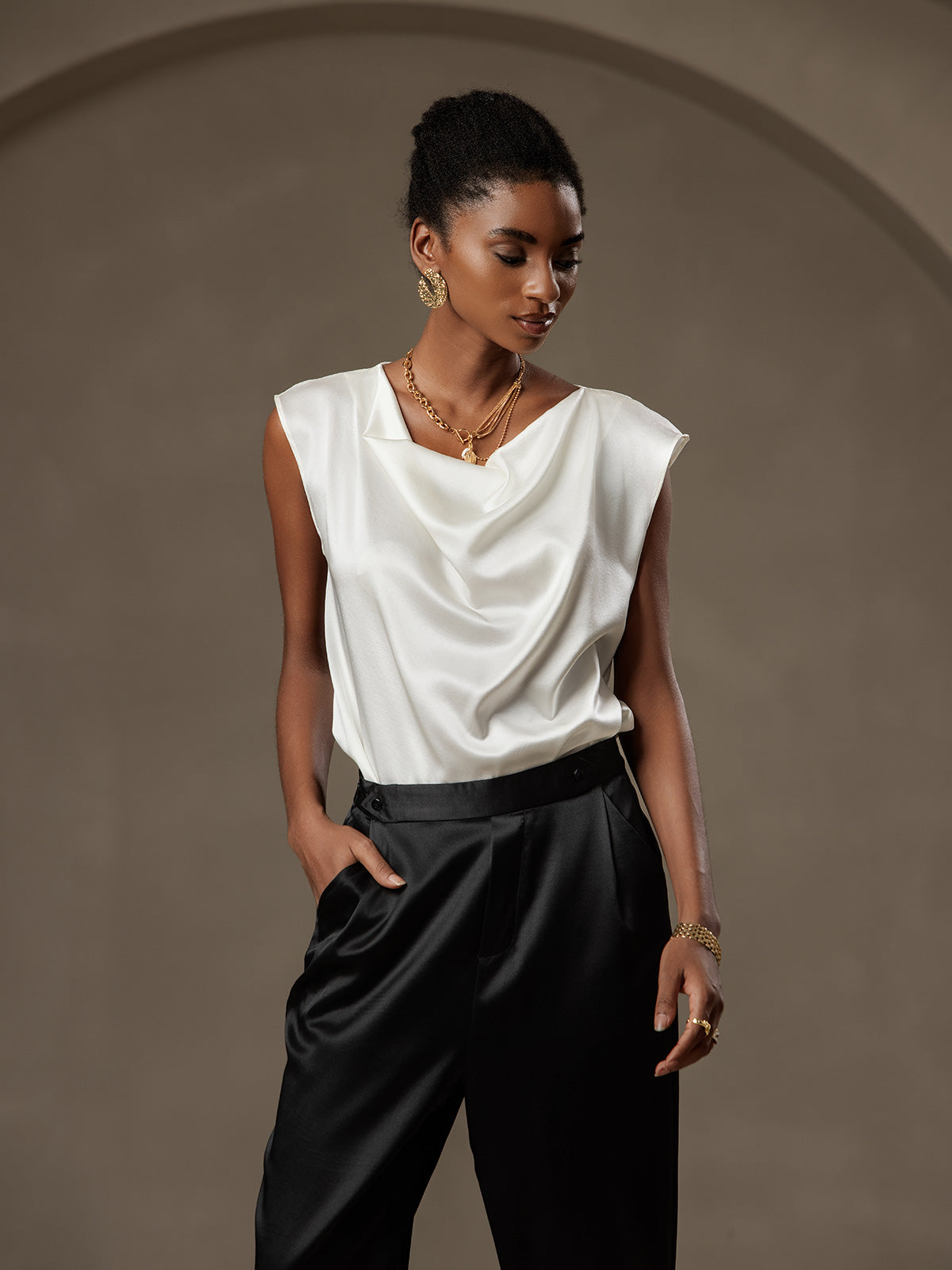 [Svart] SilkSilky-NO 19Momme Silke Womens Pants 004