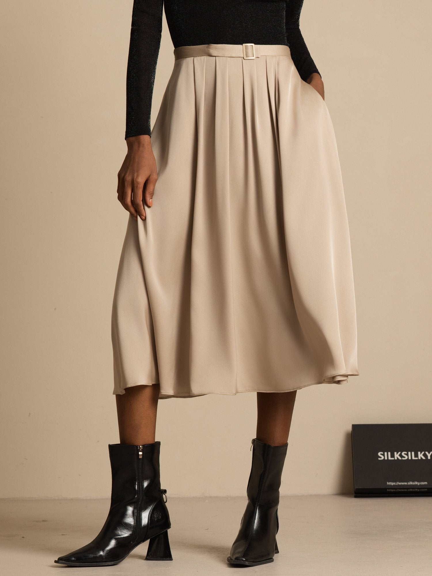 [Tan] SilkSilky-NO 19Momme Silke Skirt 004