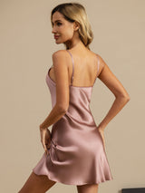[Blek Mauve] SilkSilky-NO Spaghetti Strap V Neck Nattkjole 002