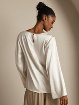 [Hvit] SilkSilky-NO Long Sleeve Boat Neck Bluse 002