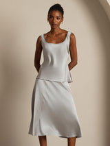 [Griffin Grå] SilkSilky-NO 19Momme Ermeløs Dyp Rund Halsutringning Camisole Topp 003