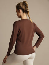 [Kaffe] SilkSilky-NO 100% High-Twist Silk Jersey Long Sleeve Crew Neck T-skjorte for Kvinner 002