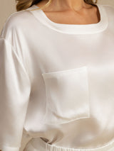 [Hvit] SilkSilky-NO Short Sleeve Round Neck Pyjamas for Kvinner 004