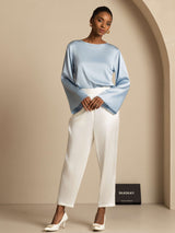 [Gråblå] SilkSilky-NO Long Sleeve Boat Neck Bluse 008