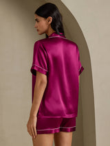 [Fuchsia] SilkSilky-NO Short Sleeve Lapel Collar Pyjamas for Kvinner 002