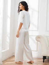 [Hvit] SilkSilky-NO Halv erme Round Neck Pyjamas for Kvinner 002
