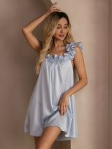 [Gråblå] SilkSilky-NO Sleeveless Square Neck Nattkjole 006
