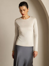 [Grå] SilkSilky-NO Long Sleeve Crew Neck T-skjorte for Kvinner 001
