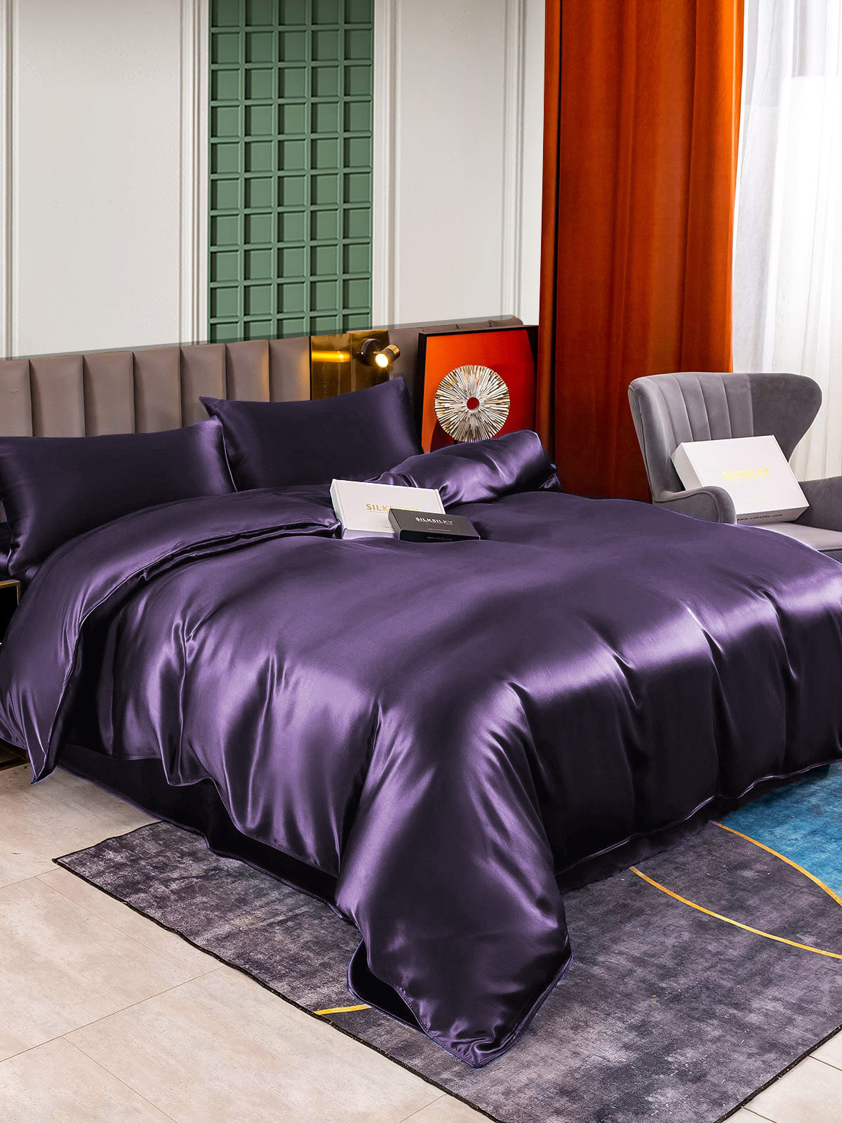 [Mørklilla] SilkSilky-NO 25Momme Bedding Set 003